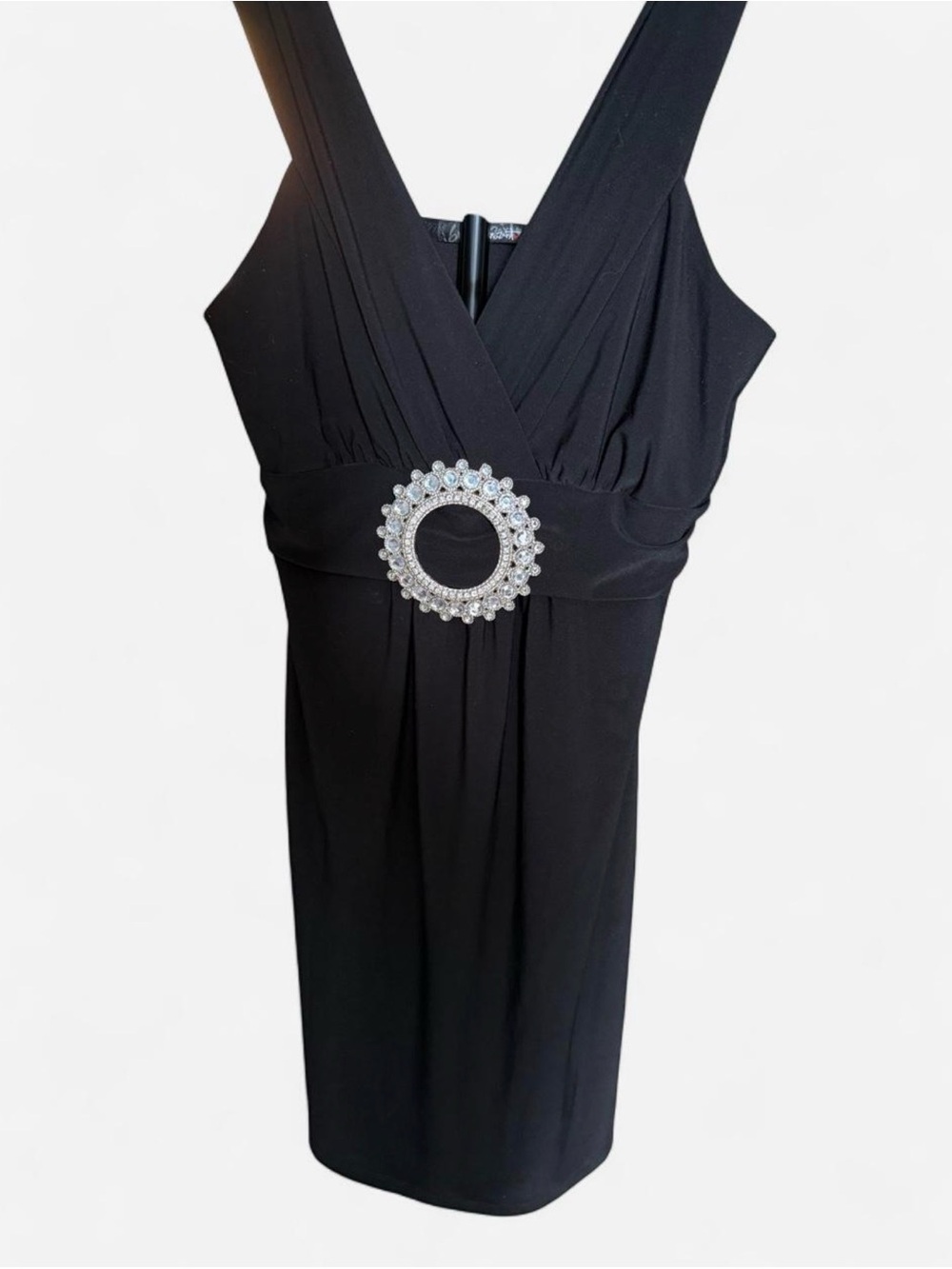 Black One-Shoulder Evening Sheath Dress with Rhinestone Waist Accent